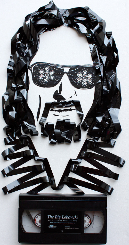 15.) Simmons used a VHS tape to make this portait of The Dude from The Big Lebowski. He, of course, abides.