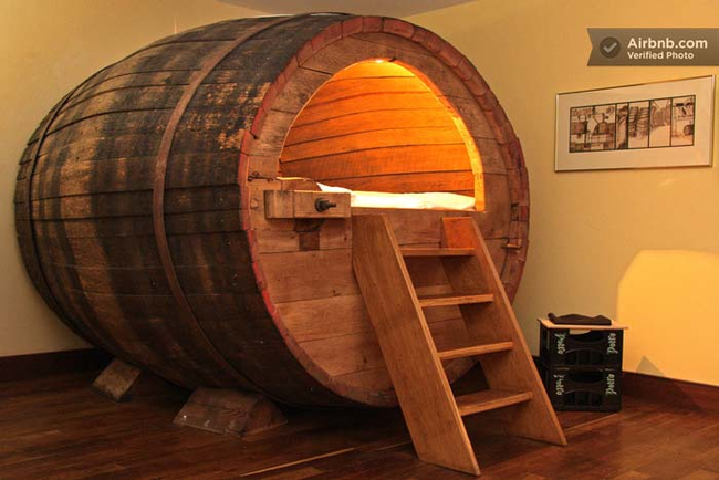 13.) How about sleeping inside of an old beer barrel?
