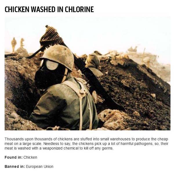 7.) Chicken washed in chems... yum.