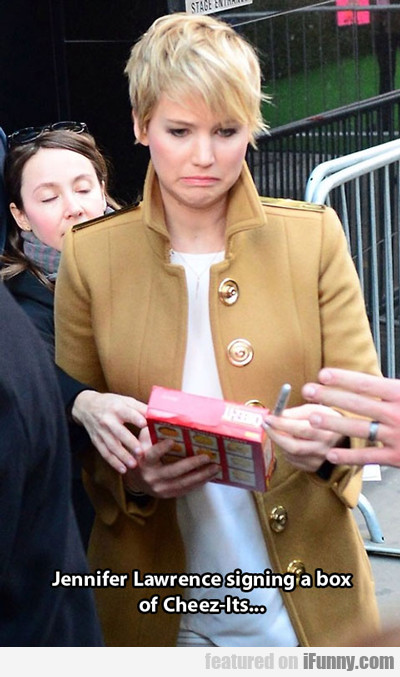 Jennifer Lawrence Signing A Box Of Cheez-its...